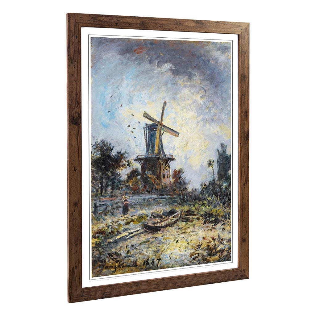 Big Box Art Framed Print of Johan Jongkind Windmill Design | Wall Art Picture | Home Decor for Kitchen, Living, Dining Room, Bedroom, Hallway, Office, Walnut, A2 / 24.5x18 Inch / 62x45cm
