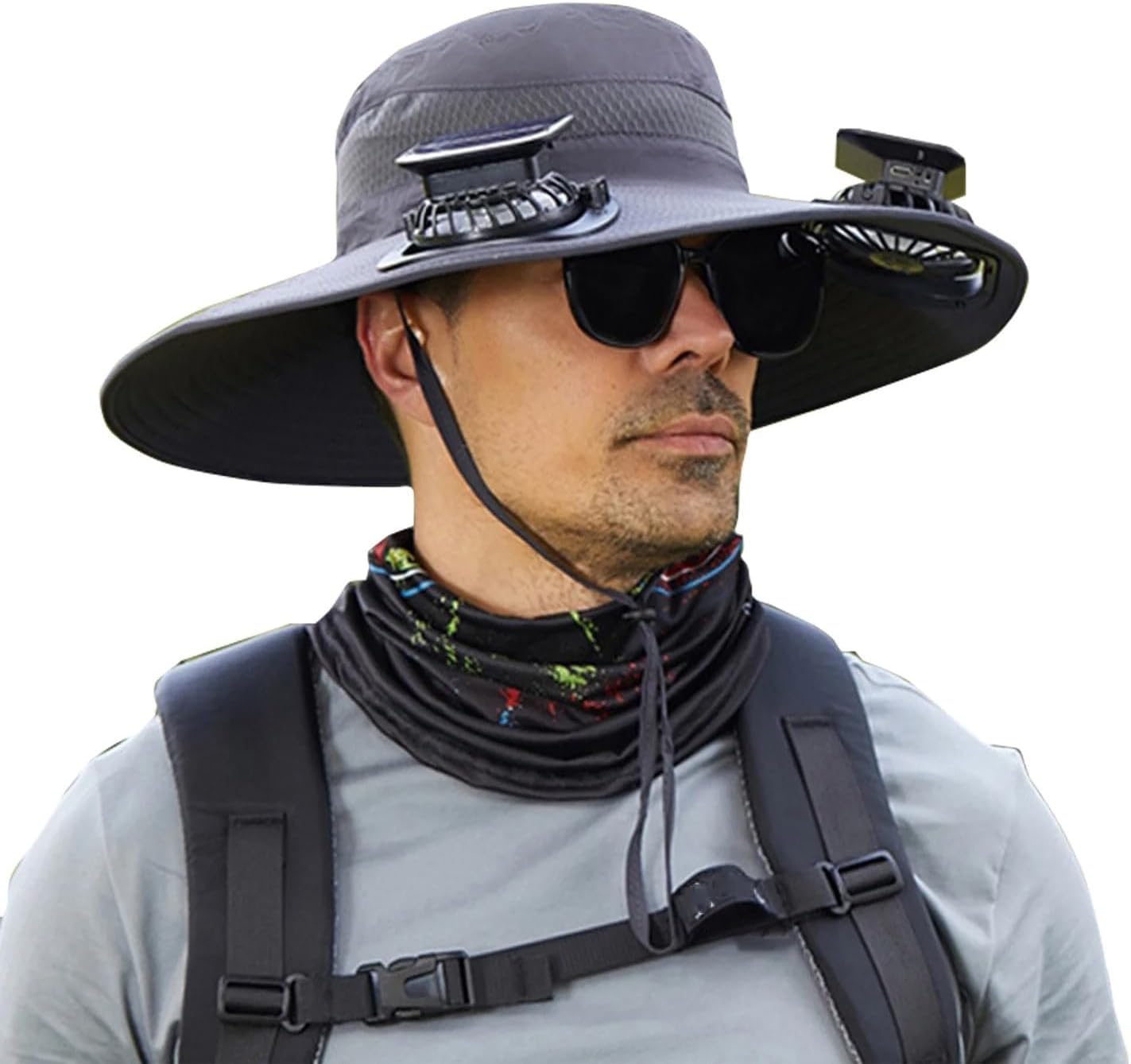 Solar Fan Hat with Dual Fans – Solar Powered Wide Brim Hat with Removable Fans for Outdoor Activities | USB & Solar Charging | Ideal for Fishing, Hiking, Gardening, and Outdoor Sports Black