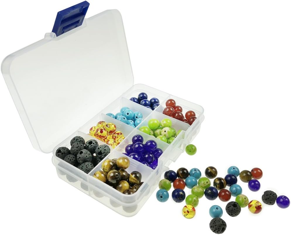 8MM Colorful Beads and Black Lava Rock Stone Volcanic Stone for DIYJewelry Bracelet Necklace 160PCS/BOX