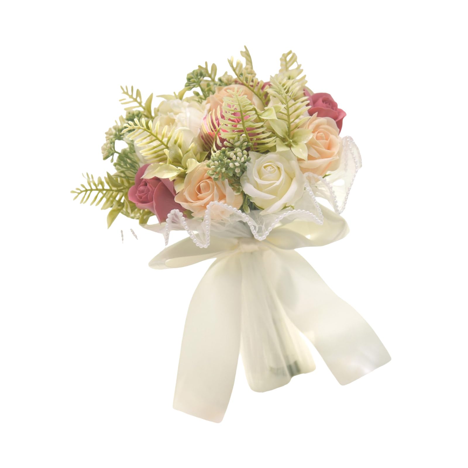LSTTBO Artificial Rose Bouquets for Bride Bridesmaid Wedding Decoration in White and Champagne Elegant Roses Bouquet