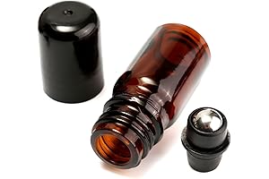 5mL Empty Brown Amber Glass Roll on Bottle Refillable Metal Roller Ball...