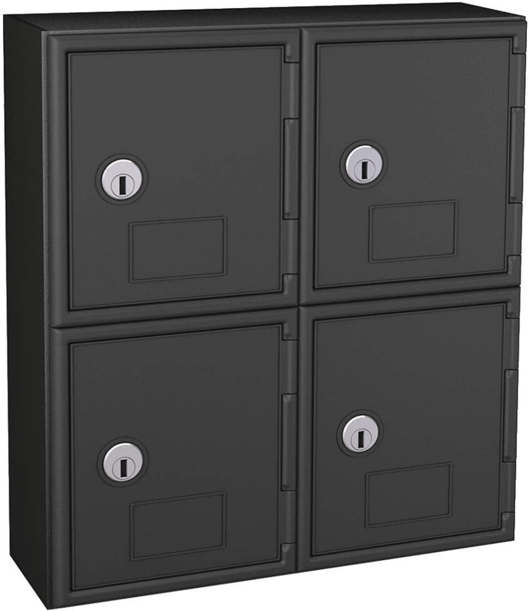 Cell Phone Locker, 4 Door, 11" x 4" x 12-1/2", Black/Black
