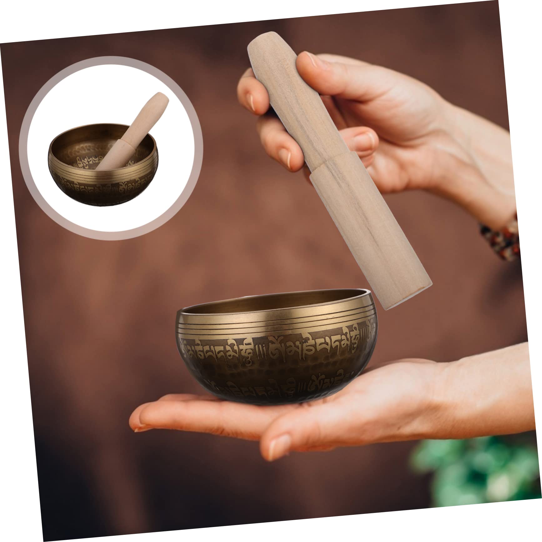 2 Sets Klangschale, tibetische Gong-Klangbadschalen, Gebetsschale, Klangschale mit Stab, Glocke, Meditationsschale mit Stab, tibetische Heilschalen, langlebige Meditationsschale, Yoga, Holzornament