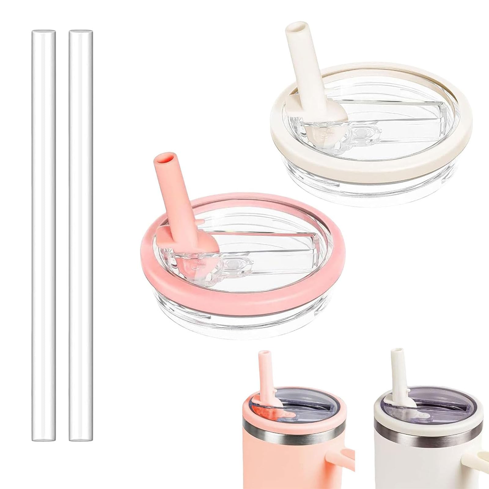 Stanley Lid Replacement 2 Pack 40 oz with Leak Proof and Flip Straw Lid, Cup Accessories, Perfect for Travel, Fitness, and Daily Use (Beige and Pink)