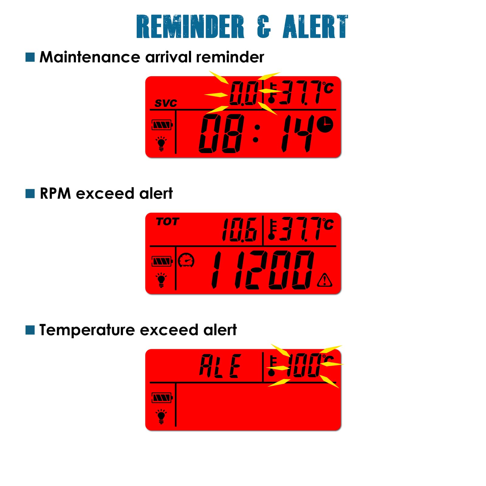 Runleader Digitaler Drehzahlmesser,Motortemperaturanzeige,Alarm RPM und Temp,Hintergrundbeleuchtung für Rasentraktor Kompressor Generator Schneemobil Marine Jet Ski Pit Bike
