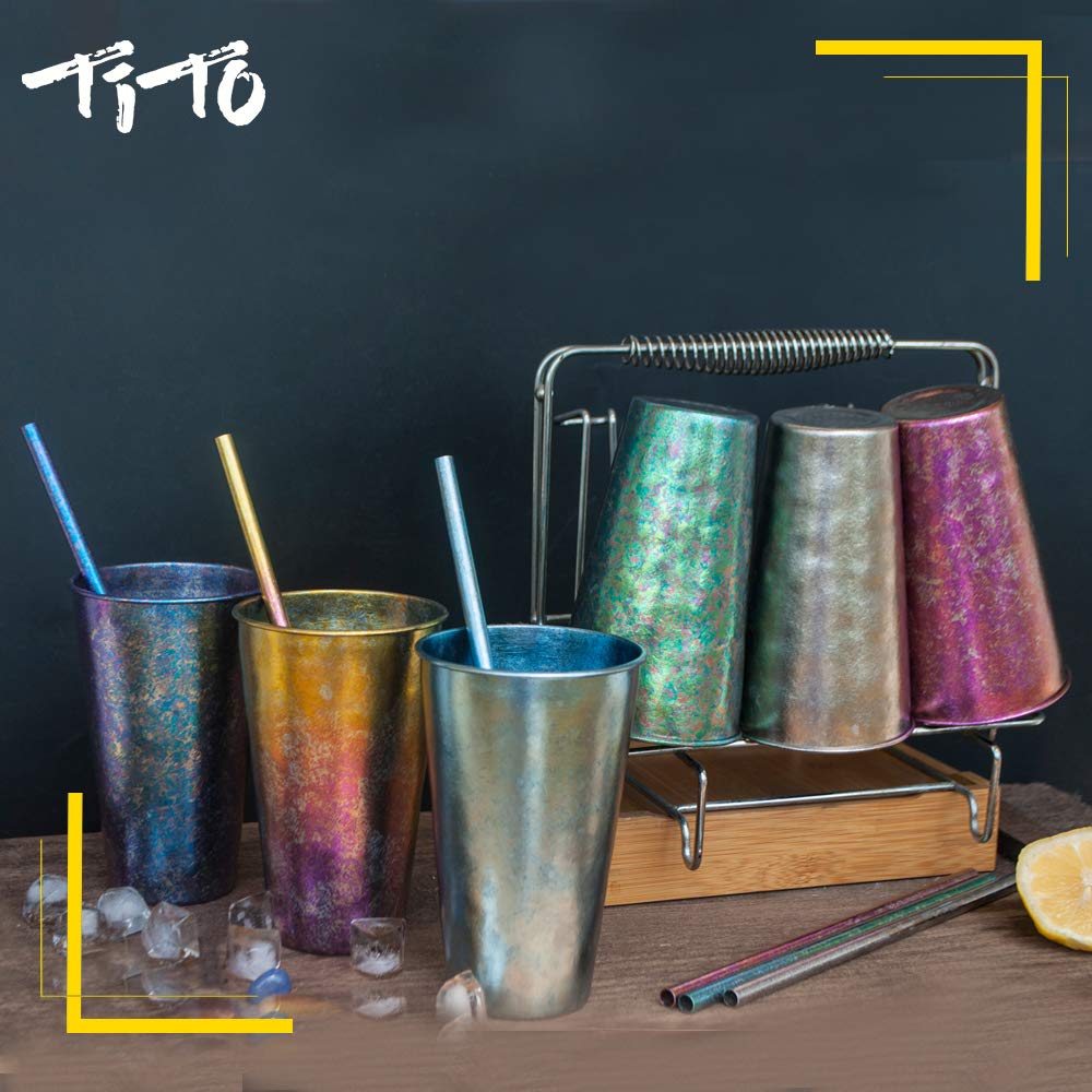 TITO Tragbarer Titanbecher mit Titan-Strohhalm, kleiner Kaffee, Wein, Bier, Trinkbecher für Tee, Wasser, Picknick, Grillen, Reisen, Camping, Wandern, Jagd, 480 ml (bunt)