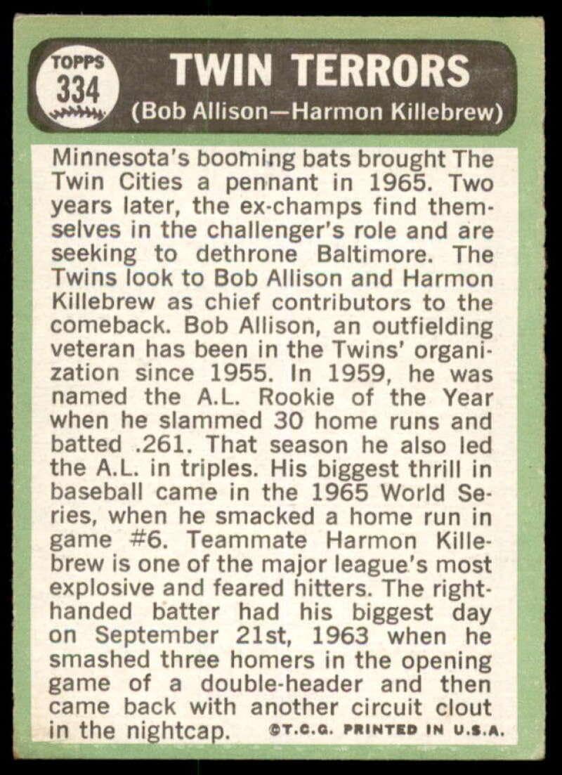 Twin Terrors/Bob Allison/Harmon Killebrew Card 1967 Topps #334 - Slabbed Baseball Cards