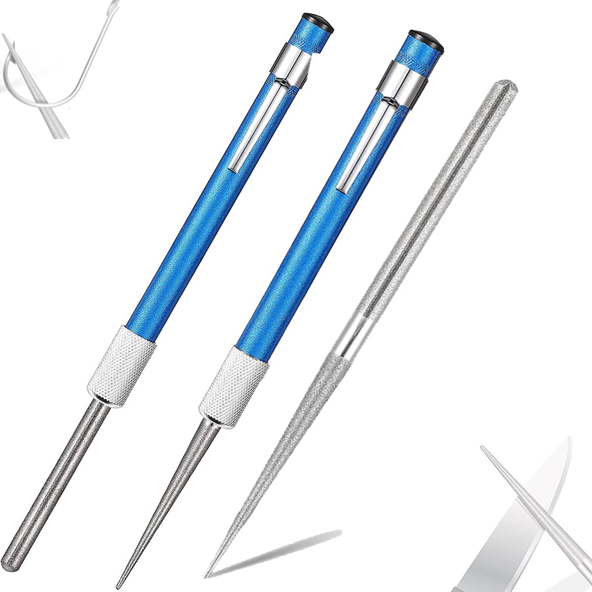 Varilla de afilador de acero portátil de 2 piezas, afilador de cuchillos retráctil de diamante dentado, varilla de afilado de acero, multiuso para campamento/cocina