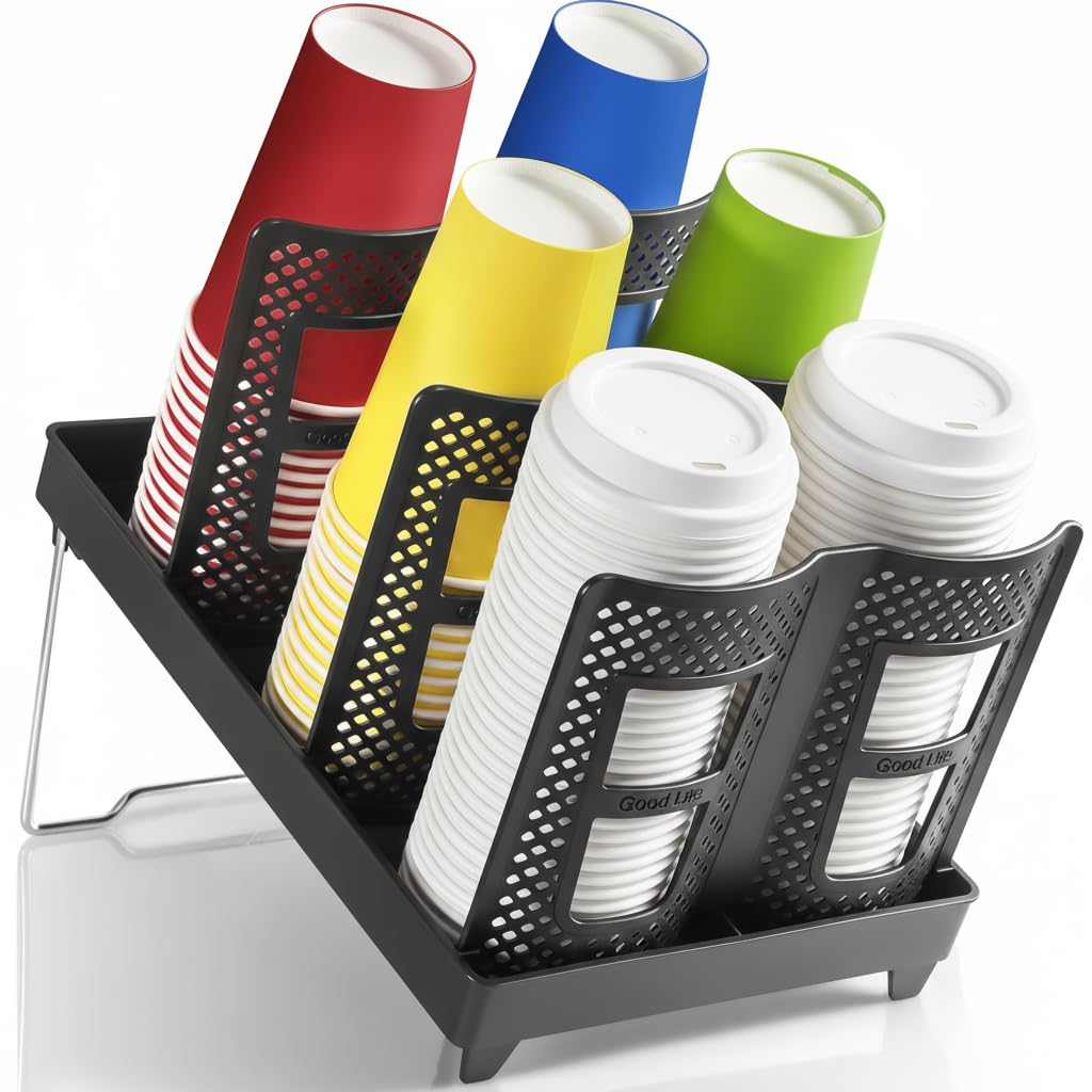 wymulot 6-Slot Paper Cup and Lid Holder, Disposable Coffee Cup Dispenser, Upright Paper Cup Dispenser for Coffee Stations, Kitchens, Bars, Restaurants