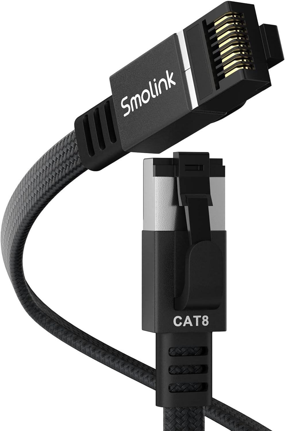 Smolink Cat 8 Ethernet Cable 50 ft - 40Gbps 2000MHz RJ45 LAN Network Patch Cord, Nylon Braided High Speed Internet Cable, Heavy Duty Shielded SFTP Cable for Router Modem Gaming PC PS5 Xbox, Black