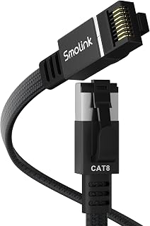 Smolink 50ft Cat 8 Ethernet Cable - 40Gbps 2000MHz Shielded Flat LAN Cord for Gaming PS5 Xbox Routers PCs Black