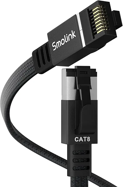 Smolink Ethernet Cable 50 ft, Cat 8 Ethernet Cable with 40Gbps 2000Mhz High Speed Ethernet Cable, Shielded Heavy Duty SFTP RJ45 LAN Cable Patch Cord for Modem Router Gaming PC PS4/5/6 Xbox, Black