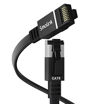 Smolink Cat 8 Ethernet Cable 3 ft - 40Gbps 2000MHz RJ45 LAN Network Patch Cord, Nylon Braided High Speed Internet Cable, Heavy Duty Shielded SFTP Cable for Router Modem Gaming PC PS5 Xbox, Black