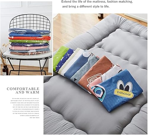 Miniatura 5 de Funda de futón japonés, funda 100% algodón para colchón tradicional Shikibuton, algodón lavable (celosía, individual (35 x 79 pulgadas)