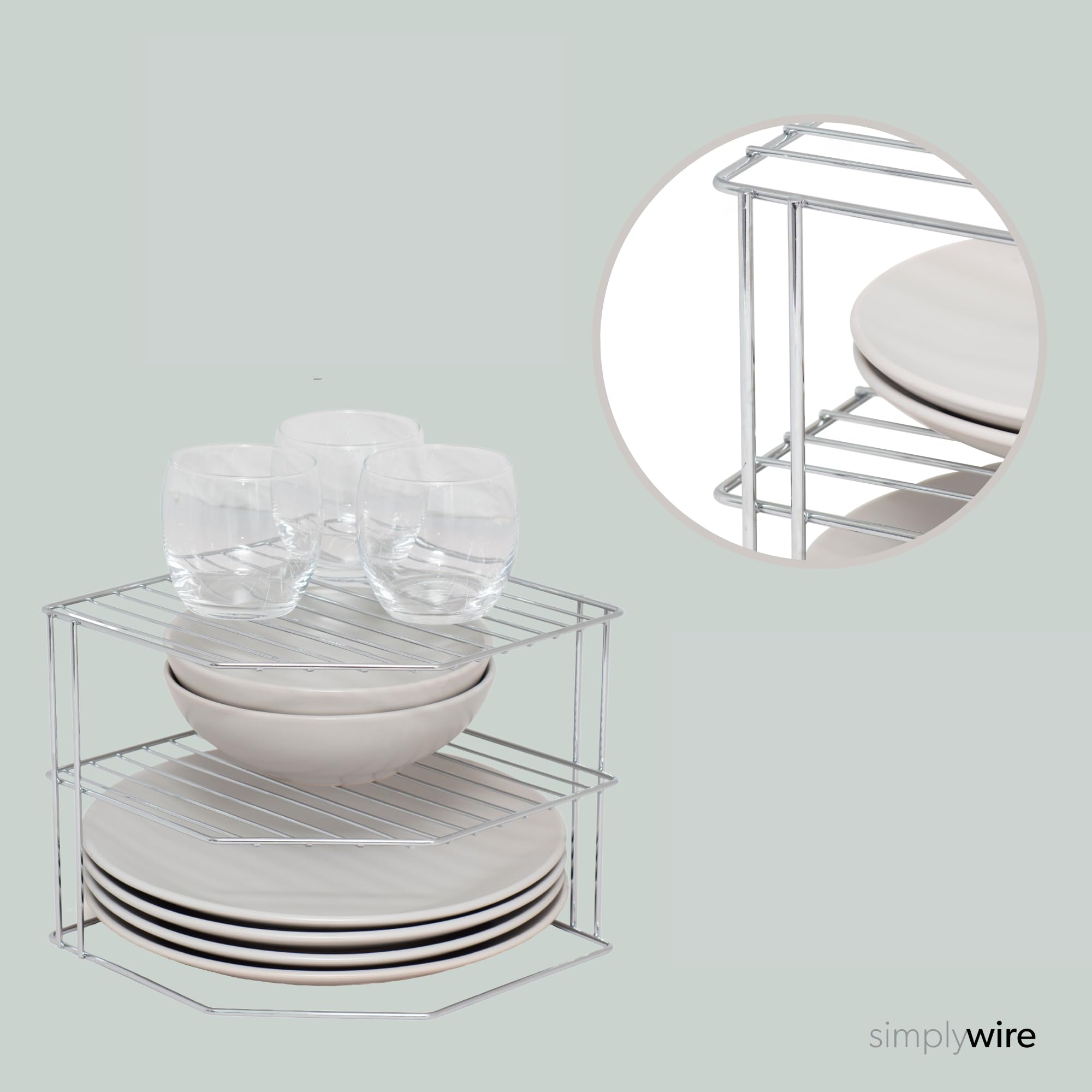 simplywire – Soportes para vajilla de 3 Niveles – Paquete de 2 Organizadores de Armarios de Cocina – Acero Recubierto de Cromo