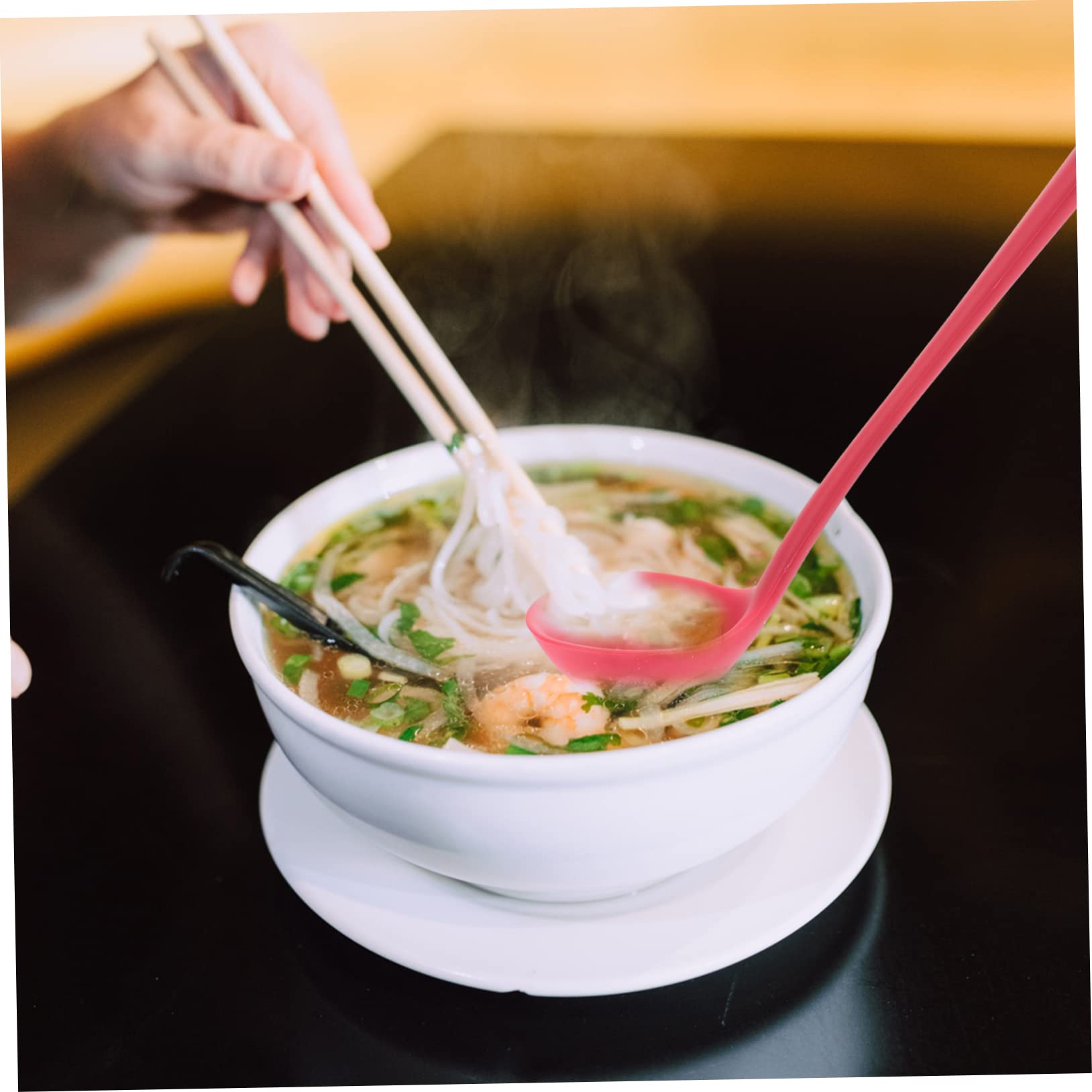 Cabilock 2Pcs Red Silicone Soup Spoons Long Handle Hot Pot Serving Utensils for Food Serving Kitchen Tool