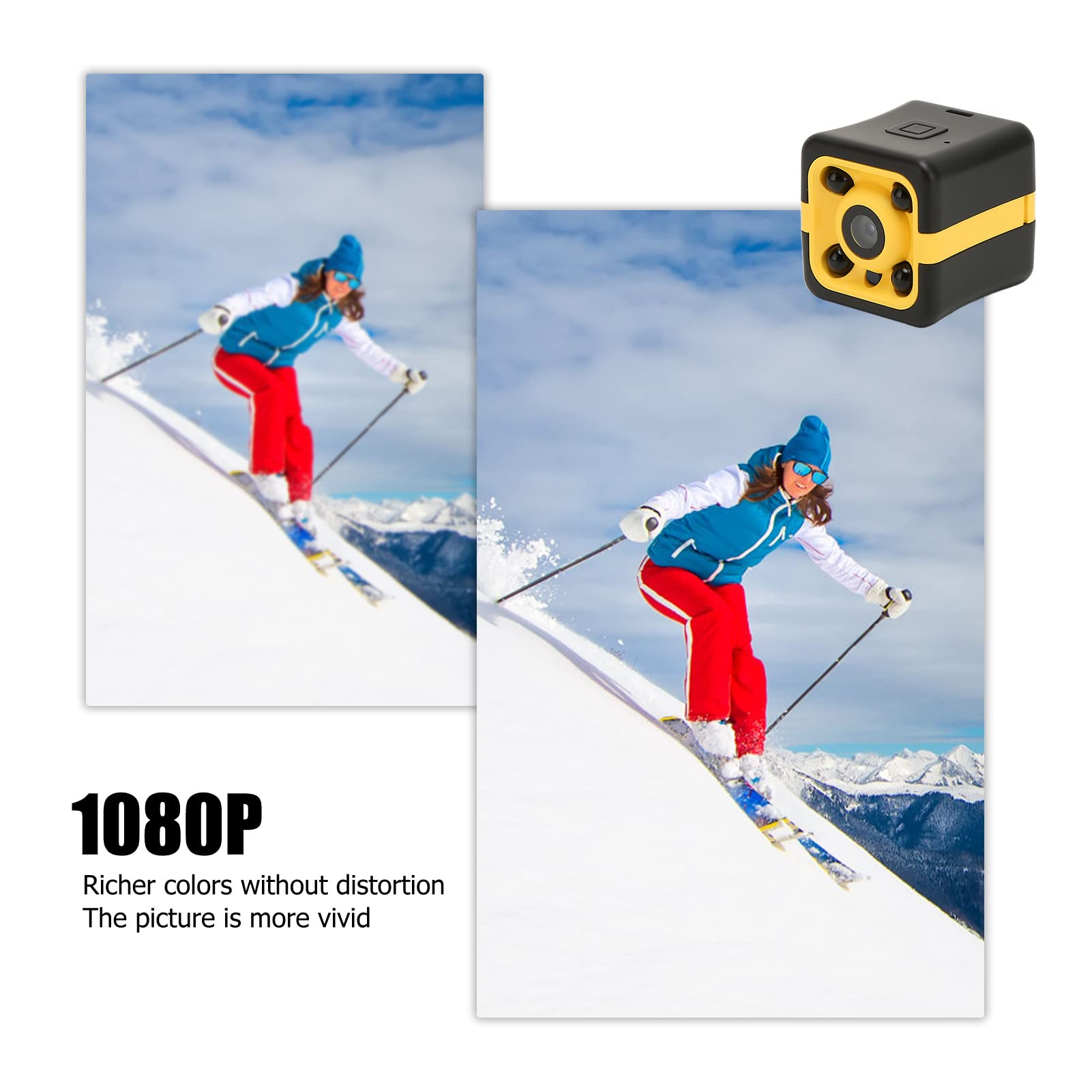 Action Camera, 1080P Loop Recording Waterproof Dustproof, Built in HiFi Sound Microphone Micro USB 2.0 5PIN Interface, Sports Camera for Outdoor(Black Yellow)