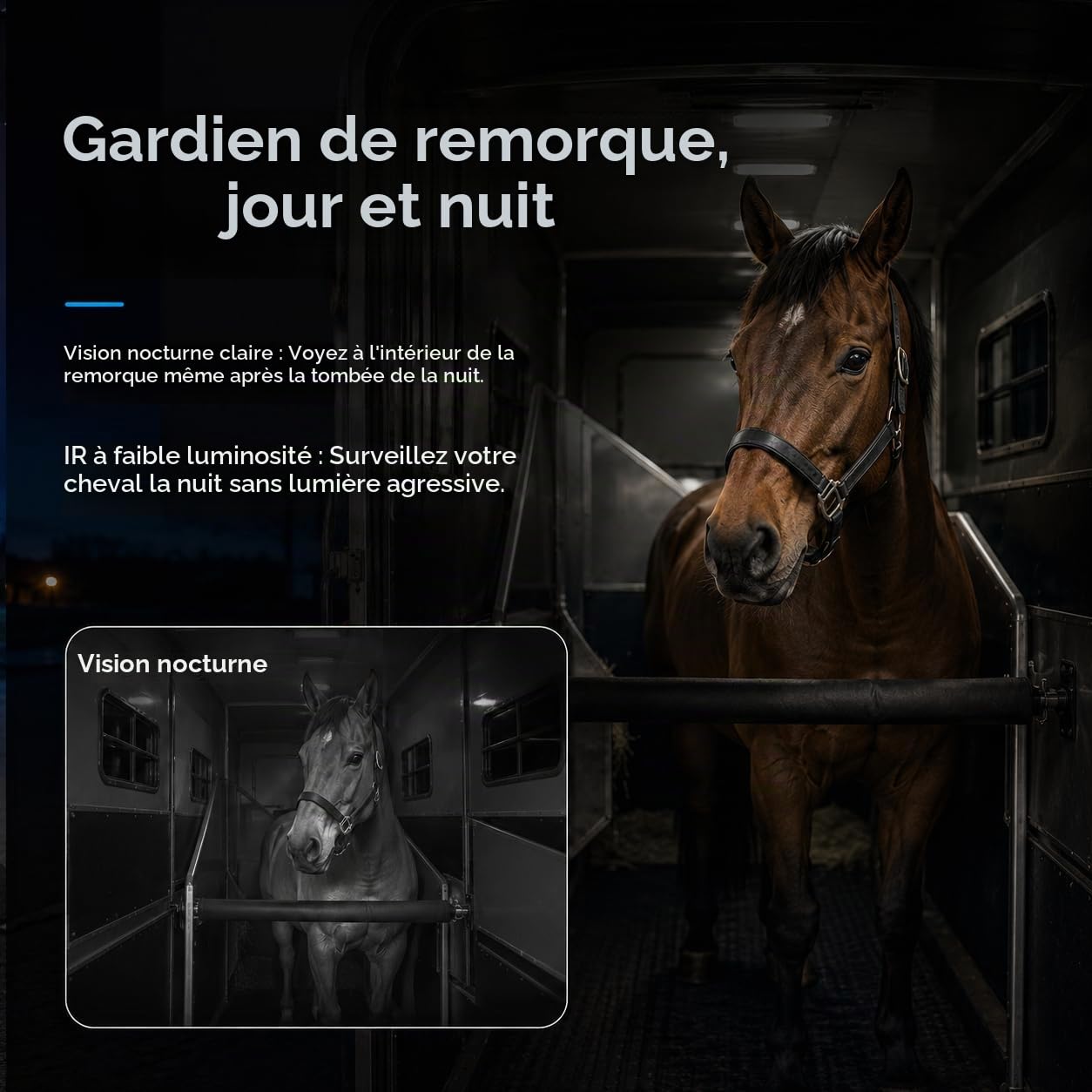 NomadEye Caméra Sans Fil pour Van à Chevaux – Vidéo 4K en Direct sur Votre Téléphone avec Vision Nocturne, Audio Bidirectionnel, Batterie 15 h, Fixation Magnétique – Aucun Wi-Fi dans le Van Nécessaire