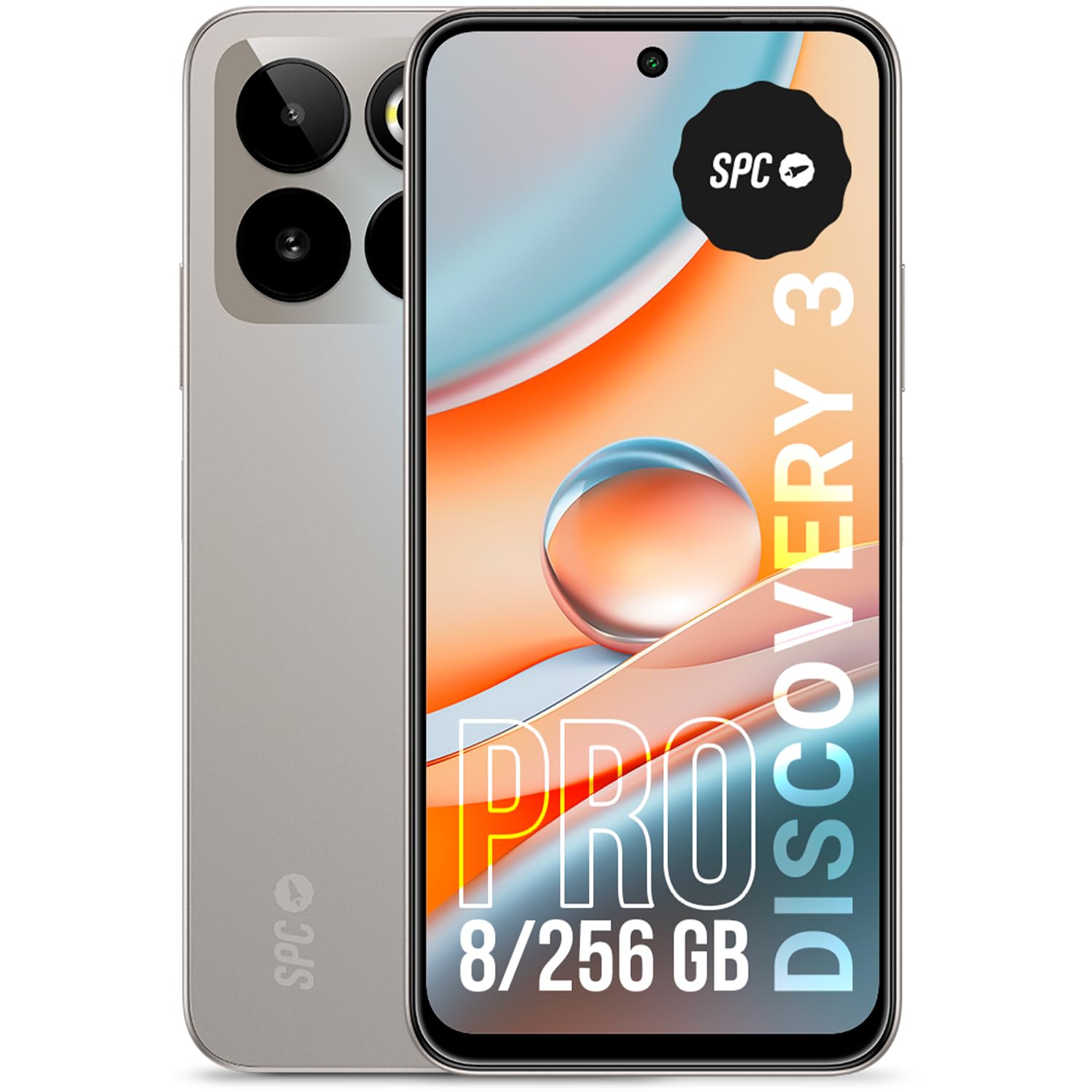 SPC Discovery 3 Pro - Smartphone 6,7“ IPS 120Hz | 256GB int. Speicher + 8GB RAM | Triple AI 50MP Kamera + 32MP Selfie Kamera | NFC + eSIM | Android 14 | 5000mAh Akku + Schnellladung – Farbe Lunar Mist