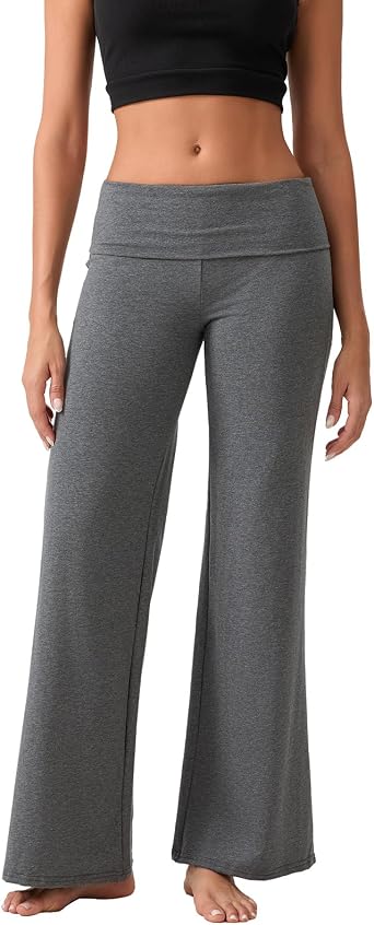 NVRENJIA Women Wide Leg Fold Over Pants Y2k Casual Elastic Waist Flare Skinny Yoga Legging Cute Trousers