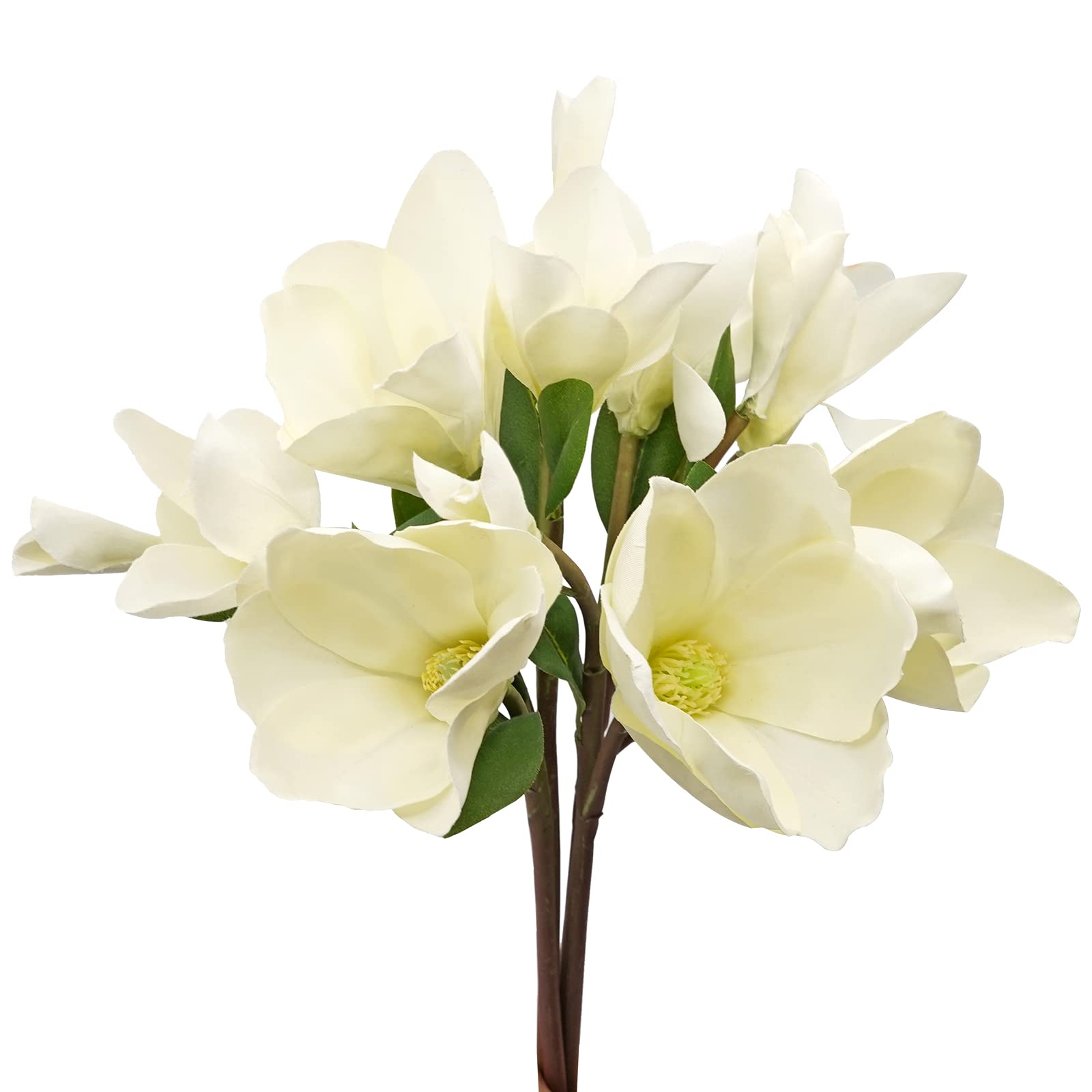 Amazon｜LSME 造花 マグノリア花ブーケ 長い茎 緑の葉 結婚式