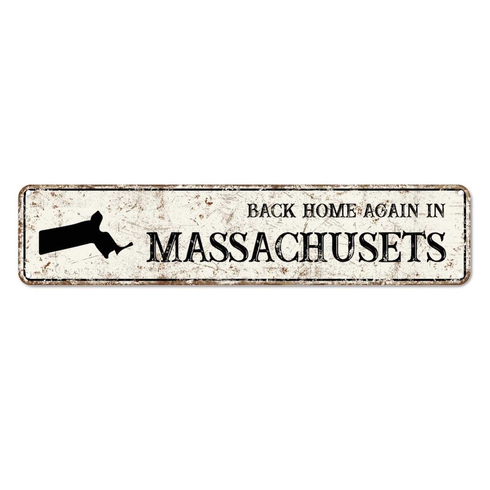 Back Home Again in Massachusets Retro Tin Signs Aluminum Metal Sign for Kitchen Home Garden Wall Bar Cafe Decor 4x16 Inch