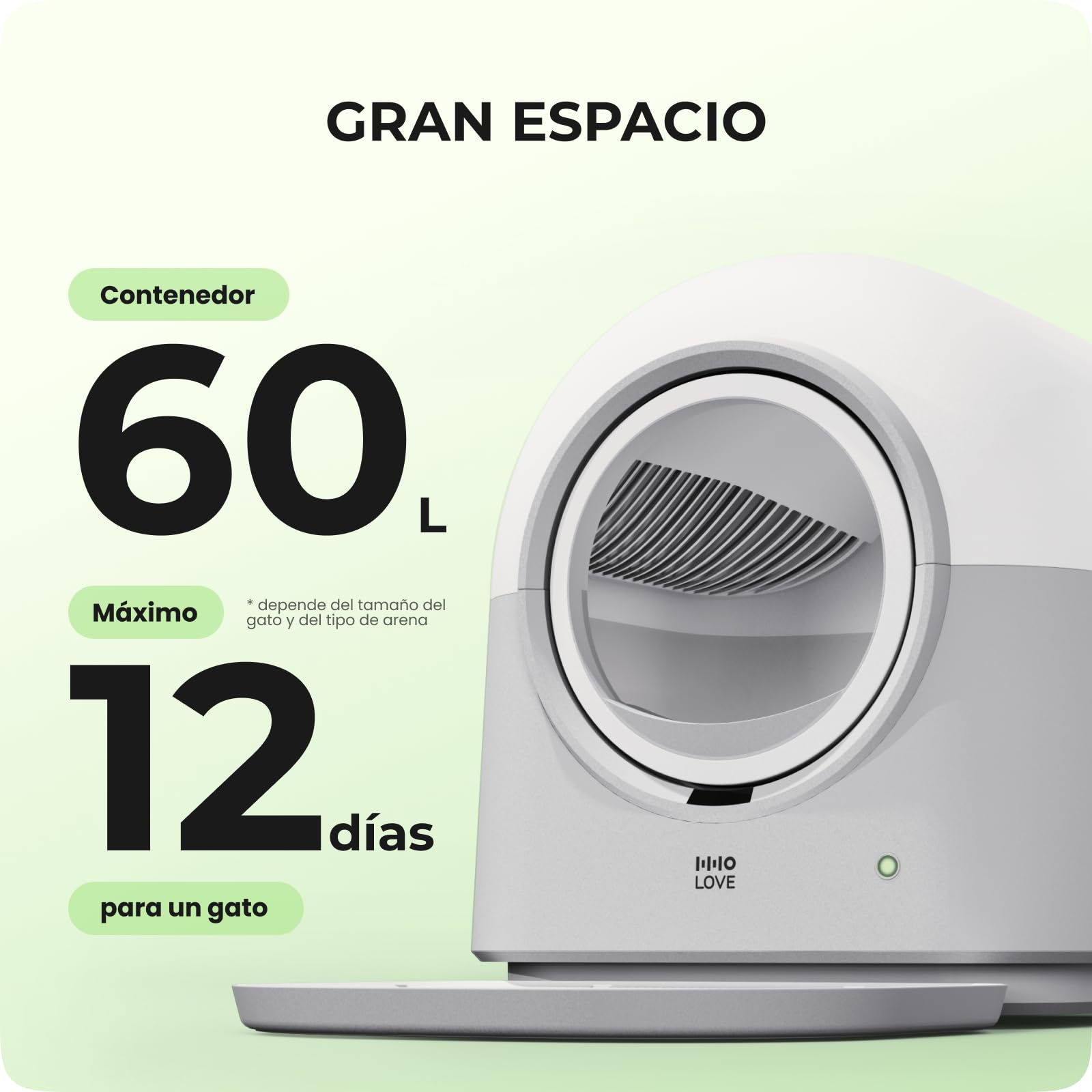 HHOLOVE Arenero Gatos Autolimpiable, Arenero Automático para Gatos con App WiFi, Control de Olores, Sensores Antiatrapamiento, Monitor de Peso, Capacidad de 60L para Varios Gatos (Gris)