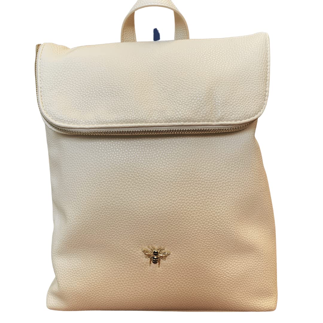 Ladies Backpack with Gold bee embelishment by Alice Wheeler (Cream),M