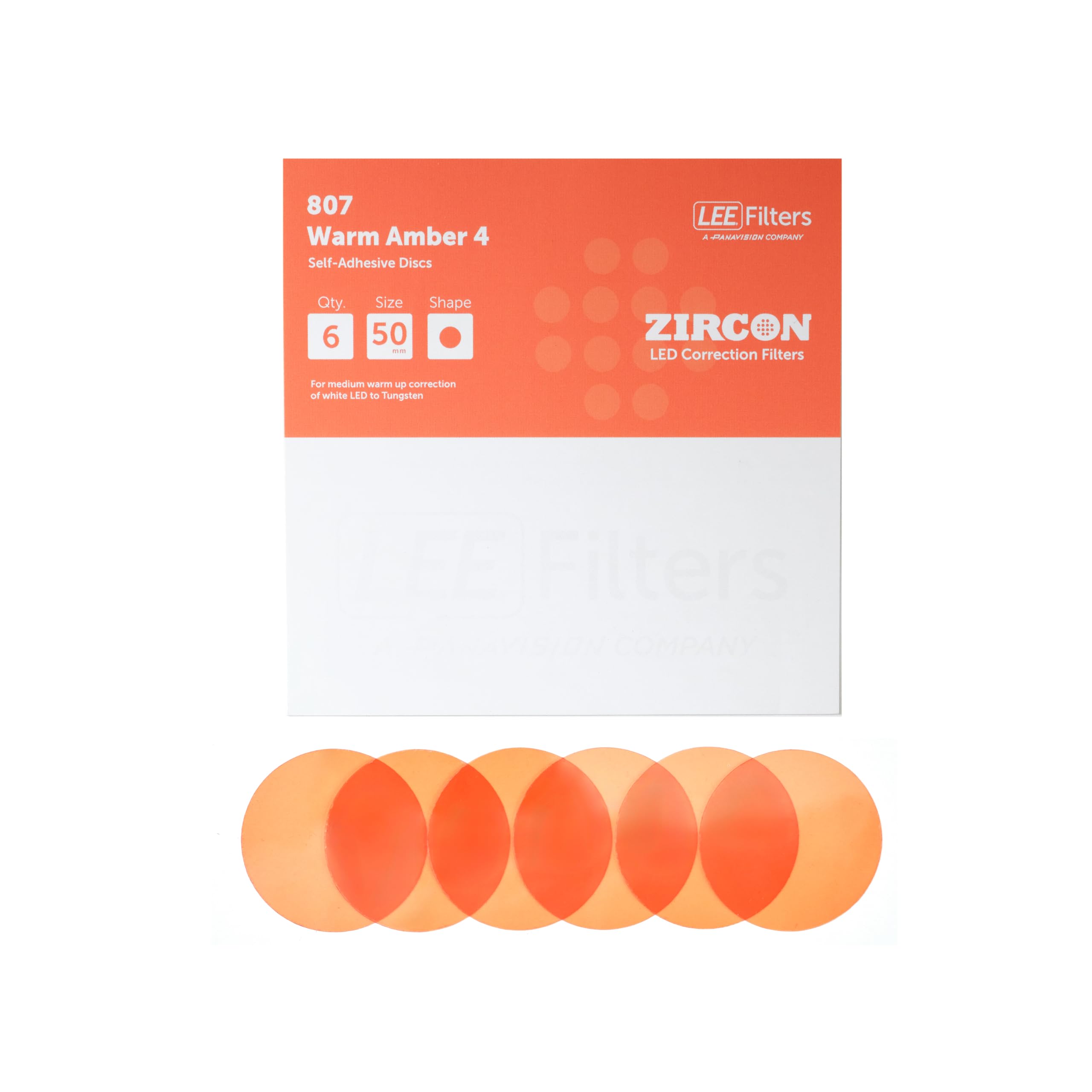 LEE Lot de 6 filtres en zircon pour LED 807 ambre chaud, 4 disques autocollants pour LED de 50 mm