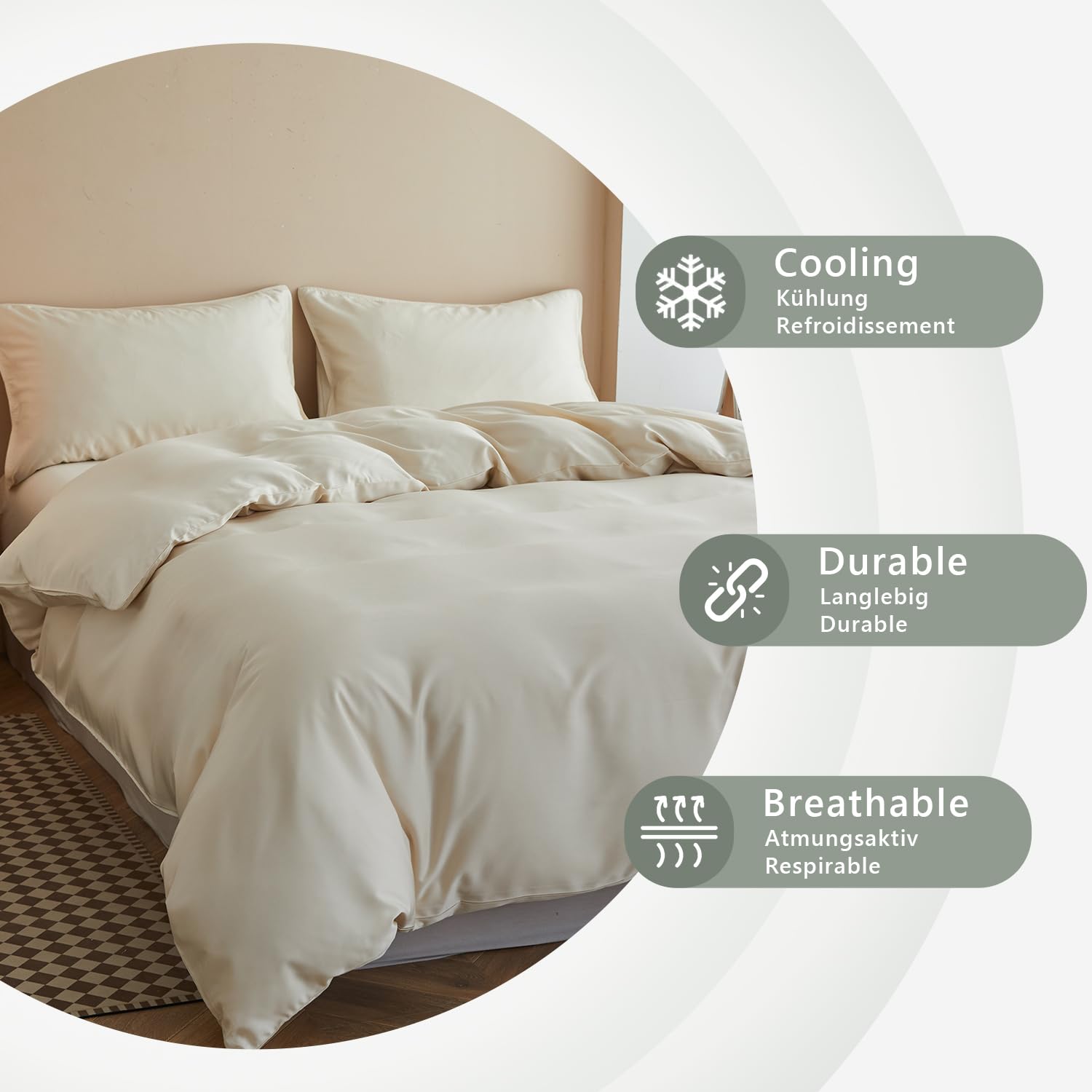 Simple&Opulence Funda nórdica de Fibra de bambú, Funda nórdica Suave como la Seda, Juego de Cama Fresco para el Verano, cómodo para la Piel y el Pelo, 230×220cm, Beige