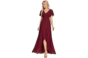 Women's Double V Neck A Line Burgundy Bridesmaid Dresses for Wedding