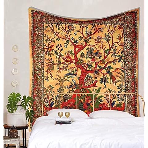 Popular Handicrafts Tapestry Twin Tree Of Life Hippie Tie dye Psychedelic Wall Hanging - Indian Maditation Gypsy Bohemian Hippy Dorm Room Decor Orange 53 x 78 Inch Cover