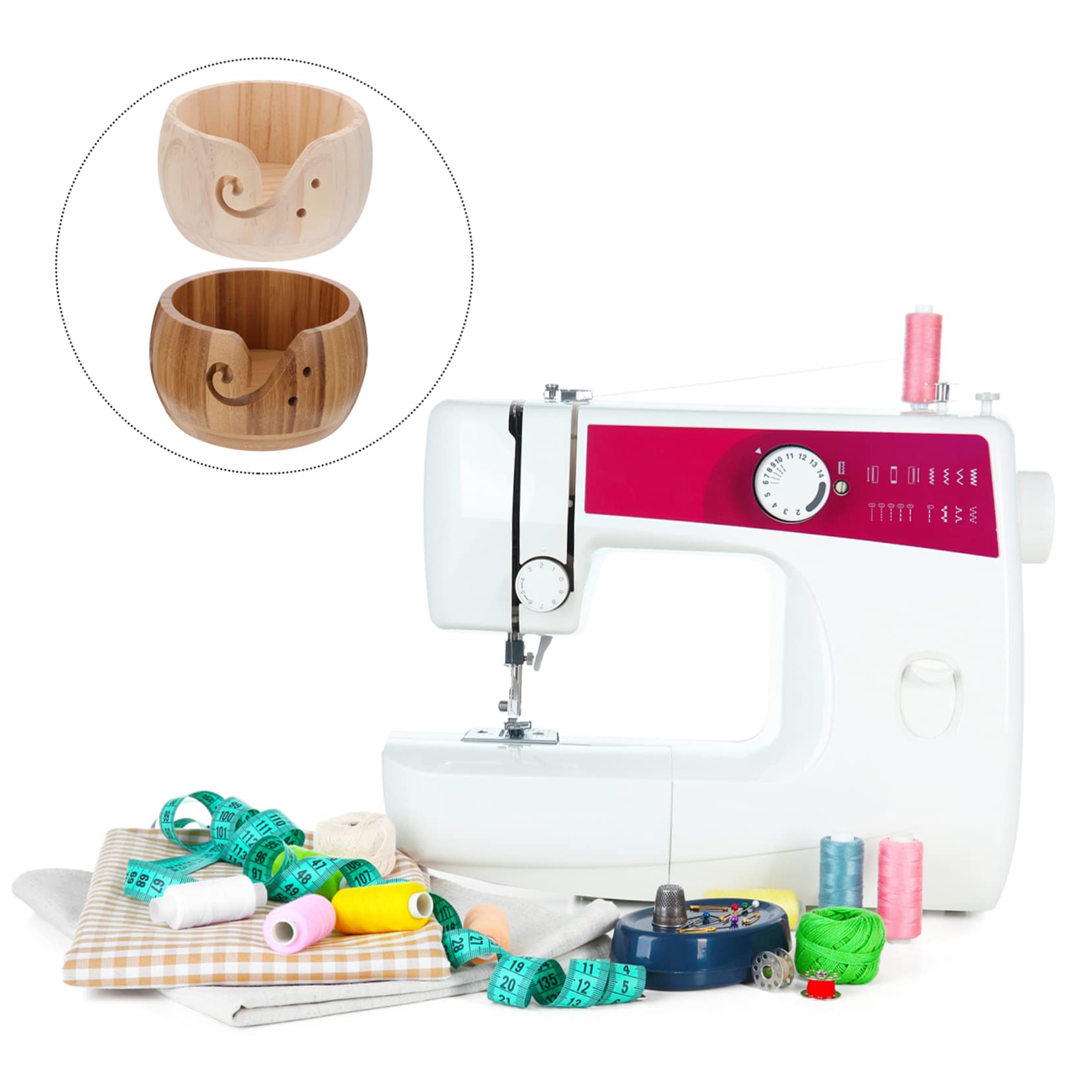 Gadpiparty Ciotola per Filati in Legno, 2 Pezzi, Accessorio per Maglieria e Uncinetto, Superficie Liscia, Portatile, per Proteggere Filato