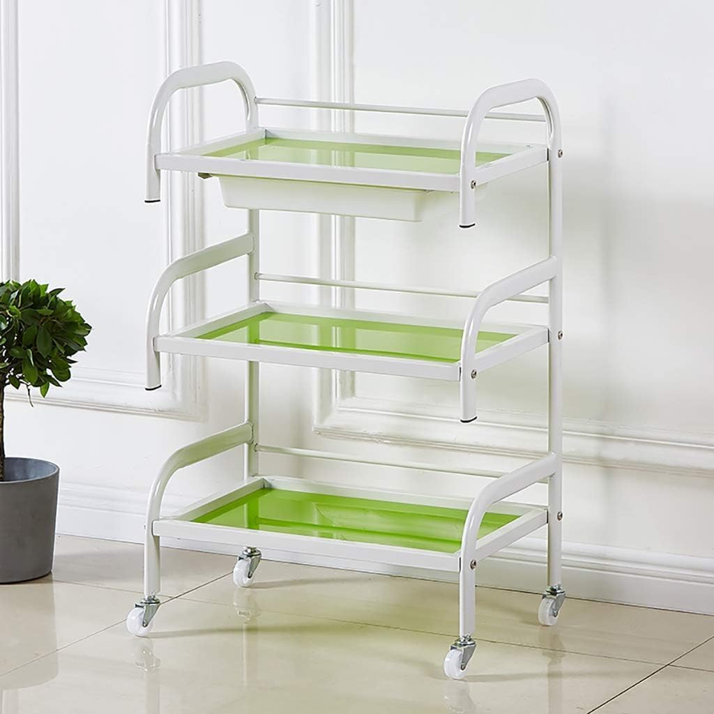 SSDDLZEQ Mobile Salon Station, Salon Rolling Cart Metal Salon Cart 3-layer Storage Utility Cart With Casters Salon Trolley Cart For Beauty Spa Salon Cart(Green)