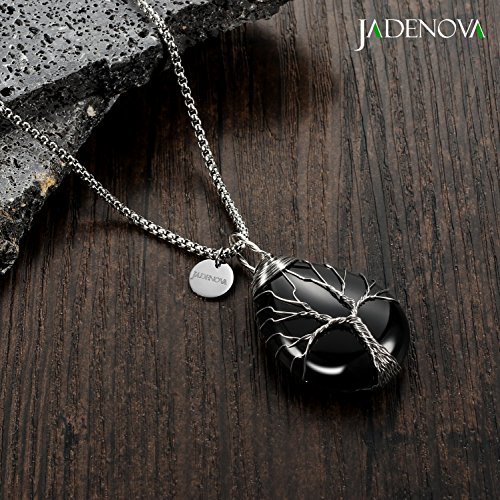Jadenova JA17JN080007-N Healing Crystal Necklace For Women Tree Of Family Pendant Family Tree Wire Wrapped Jewelry Energy Healing Teardrop Pendant (24 Inches Stainless Steel Chain) M Natural Black Agate thumb #5