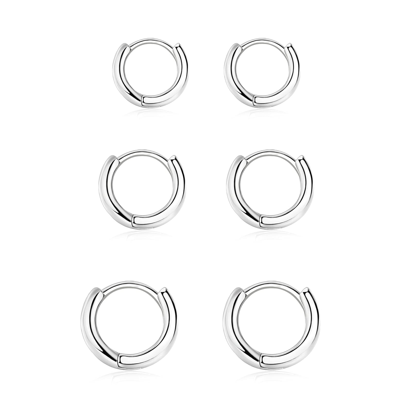 3 Paia Orecchini Cerchio Argento 925 per Donna, Orecchini Cerchio Piccoli Set Orecchini Donna Argento Orecchini Bambina Anallergici 8mm, 10mm, 12mm