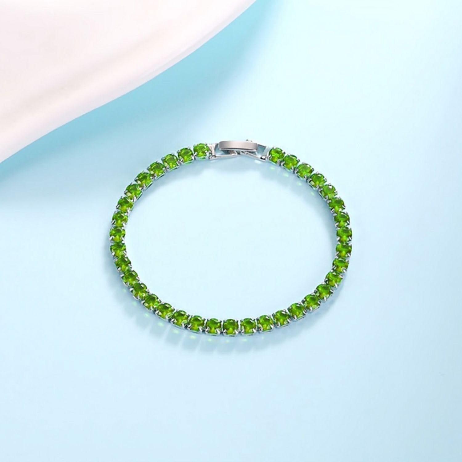 Belacqua Crystal Birthstone Tennis Bracelet in Sterling Silver Plated Brass, Birthstone Bracelets, Round 4mm, 7'' Length, Fold over Clasp, Hypoallergenic Fashion Jewelry for Women, Gift Box Included