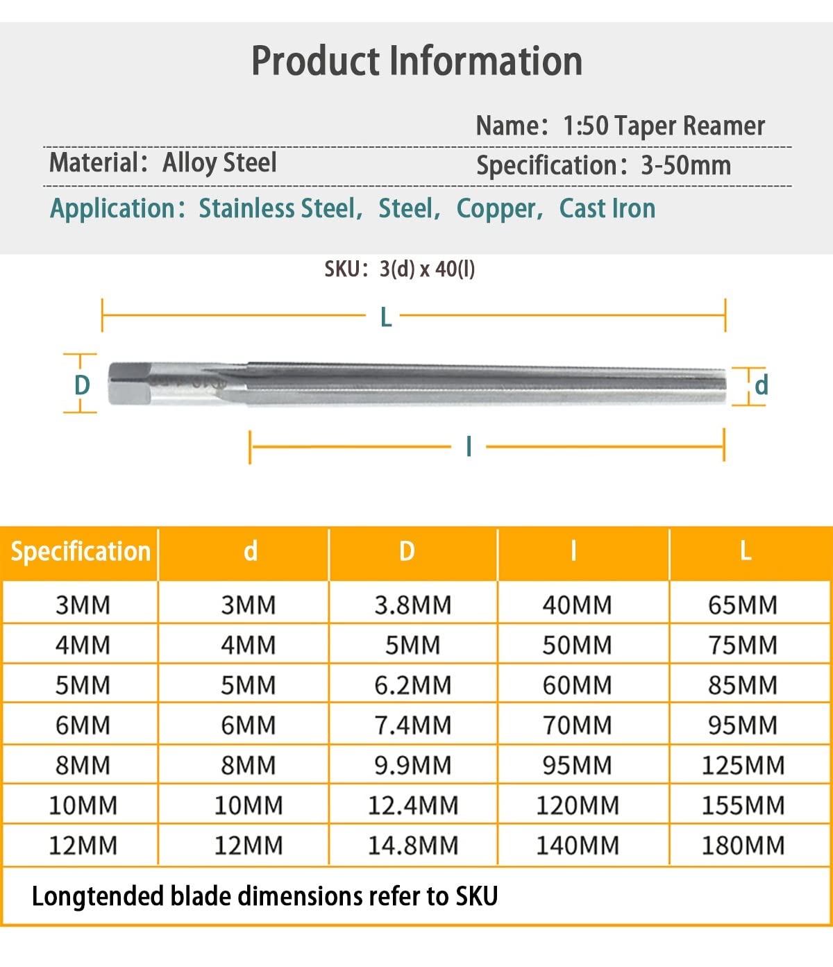 Alesatore Rotondo Diritto per Macchina, Alesatore Manuale con Perno Conico, Lama in Acciaio rapido HSS affilata Manuale da 1:50 Gradi Conici, alesatore Manuale con Gambo Conico(10x195)