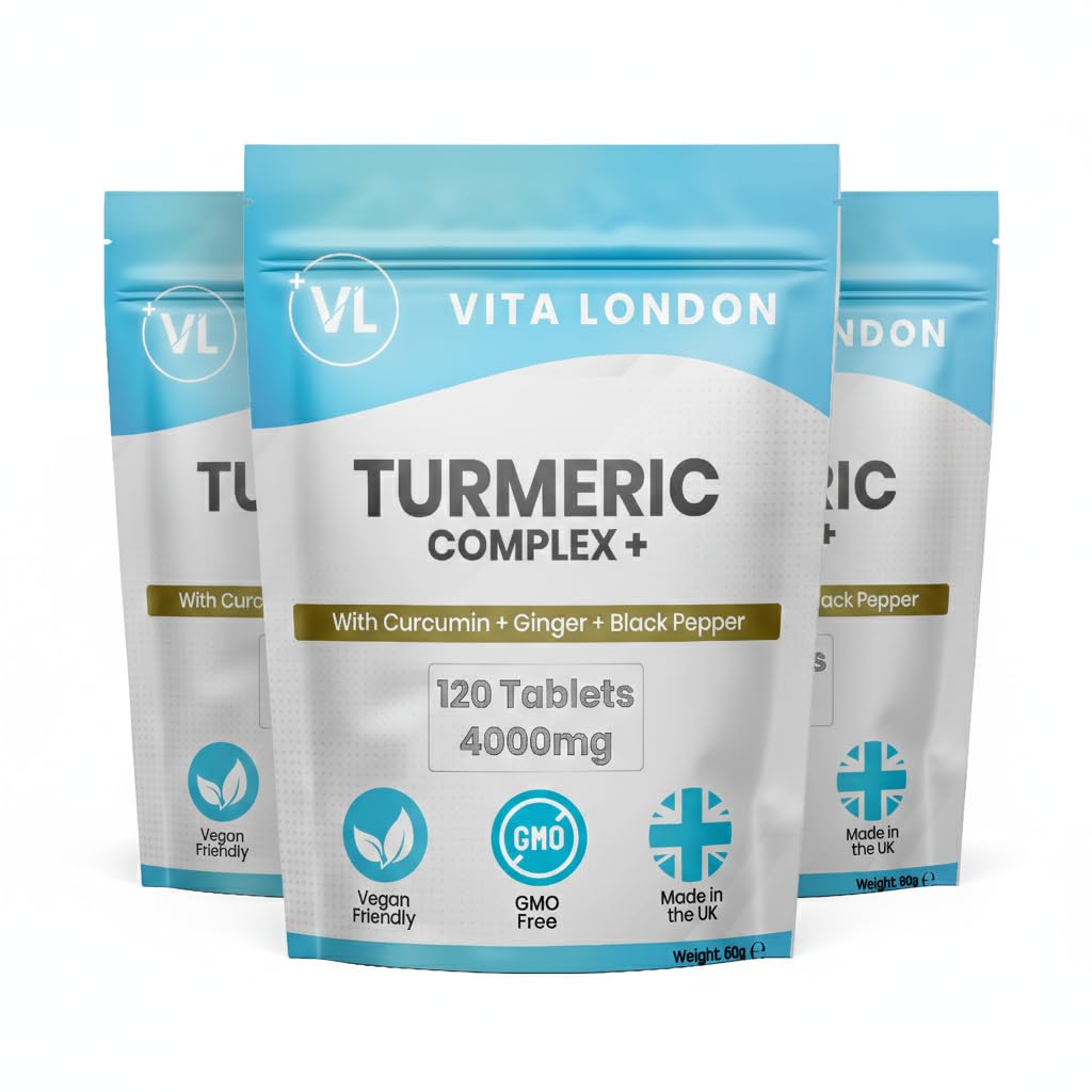 Turmeric Tablets 4000mg | Turmeric Supplement with Added Black Pepper & Ginger | 360 High Strength Curcumin Tablet (Gummies, Not Capsule or Powder) | Vegan, Made in UK