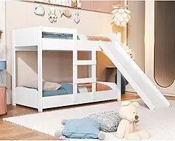 Beliche Infantil Flora com Escorregador Grade de Proteção e Escada Lateral Estrutura em MDF Cor Branco Design Divertido e Seguro para Crianças