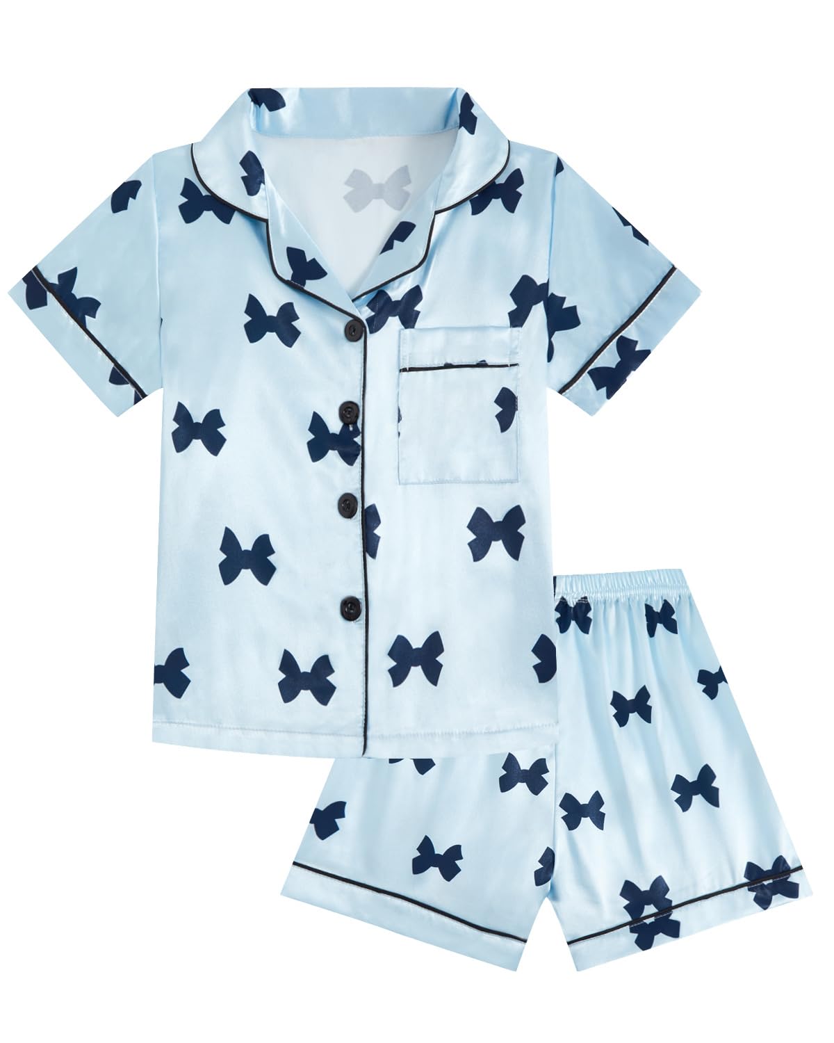 Mädchen Schlafanzug Set Kurzarm - Sommer Pyjama Mit Schleifenprint 7-12 Jahre