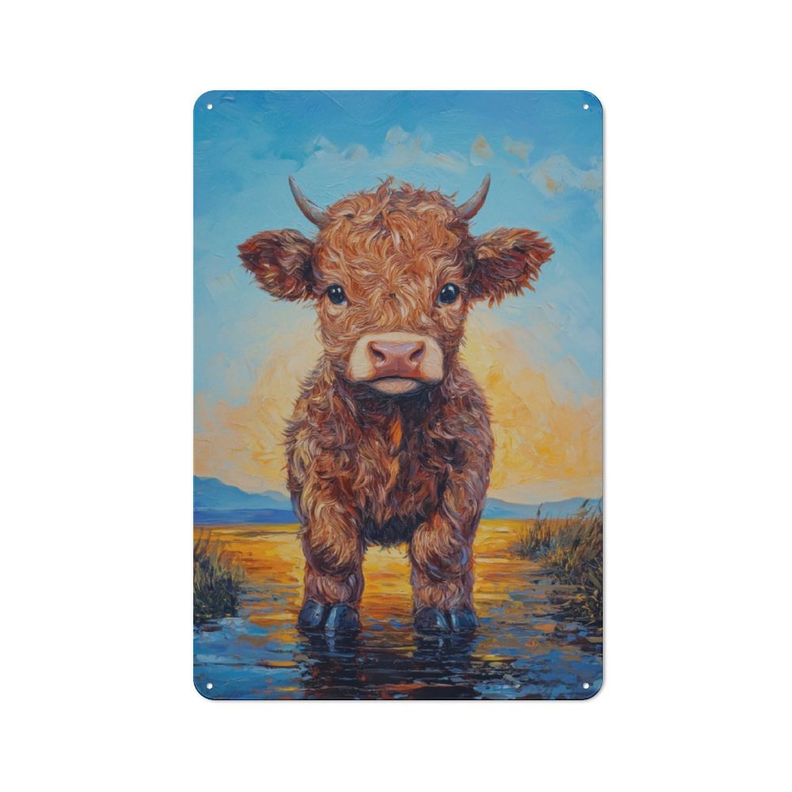Junmoney Highland Calf Painting Vintage Tin Sign 30X20cm With For Garage Wall, Suited To People Furnishing A Garage