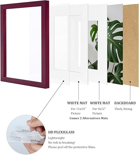 Vista 692 de Egofine Portarretratos de 9 x 12 pulgadas hecho de madera maciza con plexiglás, fotos de 5 x 7/6 x 8 con paspartú o de 9 x 12 pulgadas sin paspartú