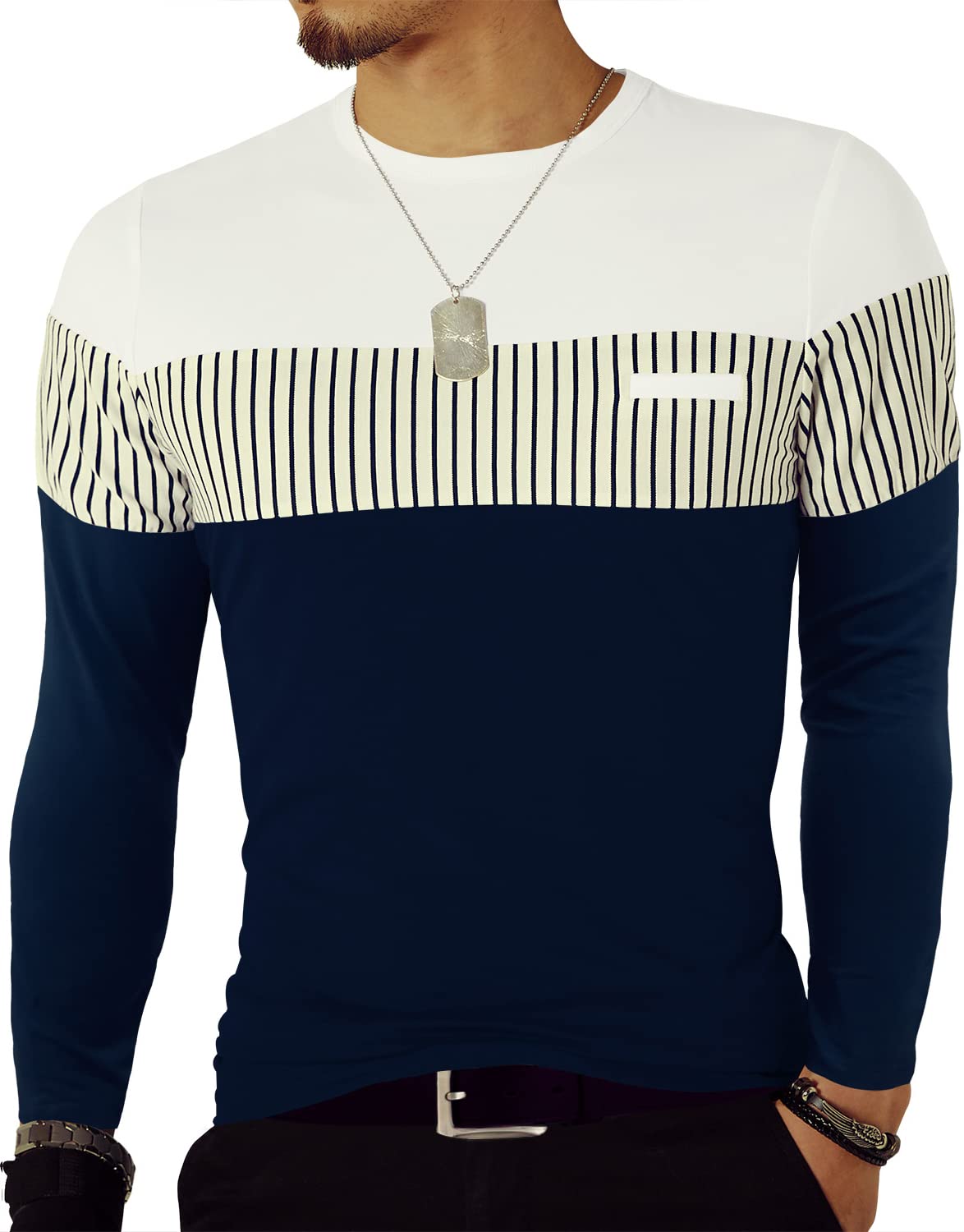 LOGEEYARMen's Cotton T-Shirt with Contrast Stitching - Slim Fit and Fashionable