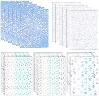 Dreamtop 30 Sheets Holographic Sticker Paper Transparent A4 Vinyl Sticker Paper 5 Patterns Self Adhesive Transparent Holographic Film for DIY Craft Decor Sticker, 8.25 x 11.7 Inches