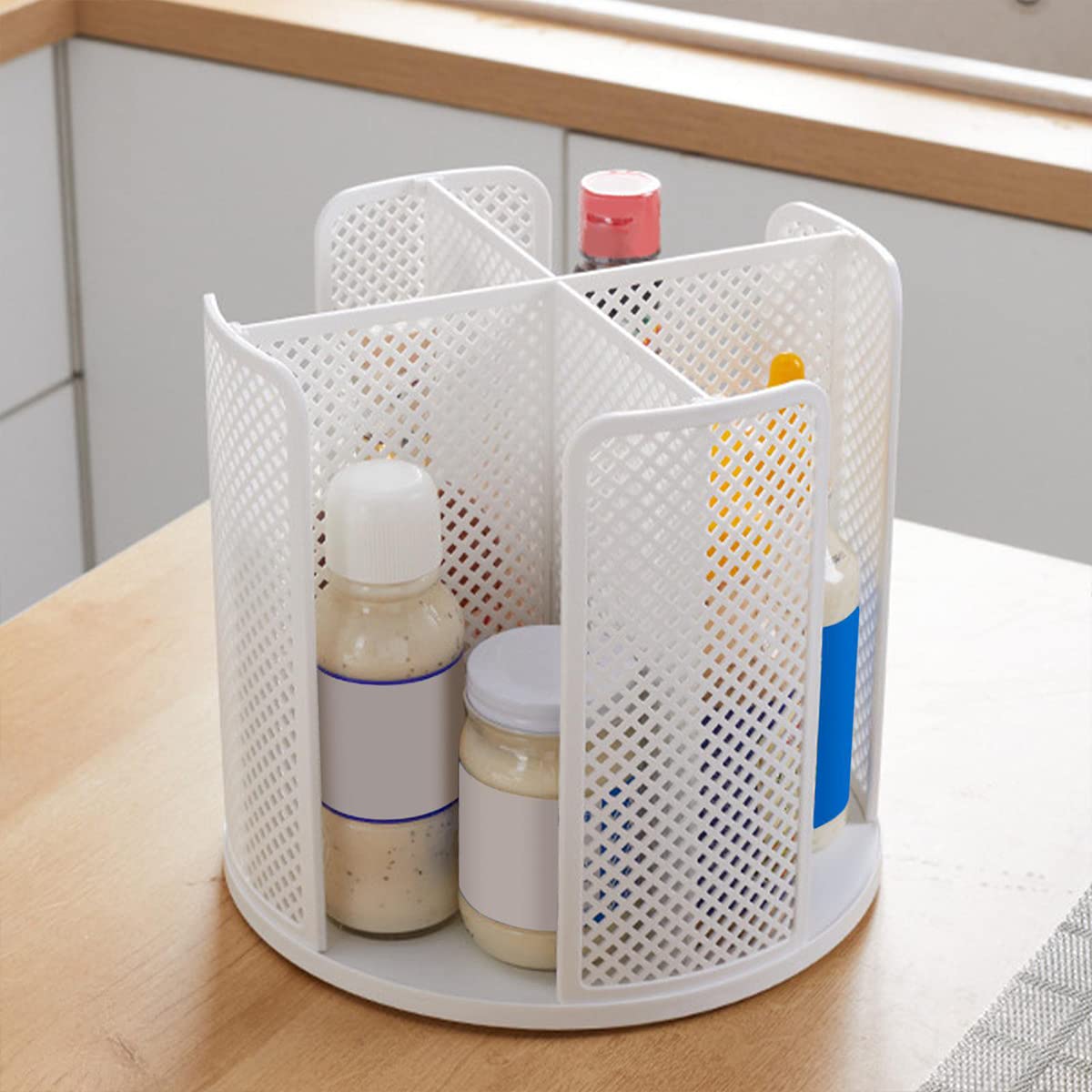 Pcapzz White Cup Dispenser 360° Rotatable 4 Compartment Cups And Lids Holder Detachable Desktop Coffee Cup Dispenser Multifunctional Cup Organizer Cosmetic Rack For Bathroom Bar Coffee Station(White)