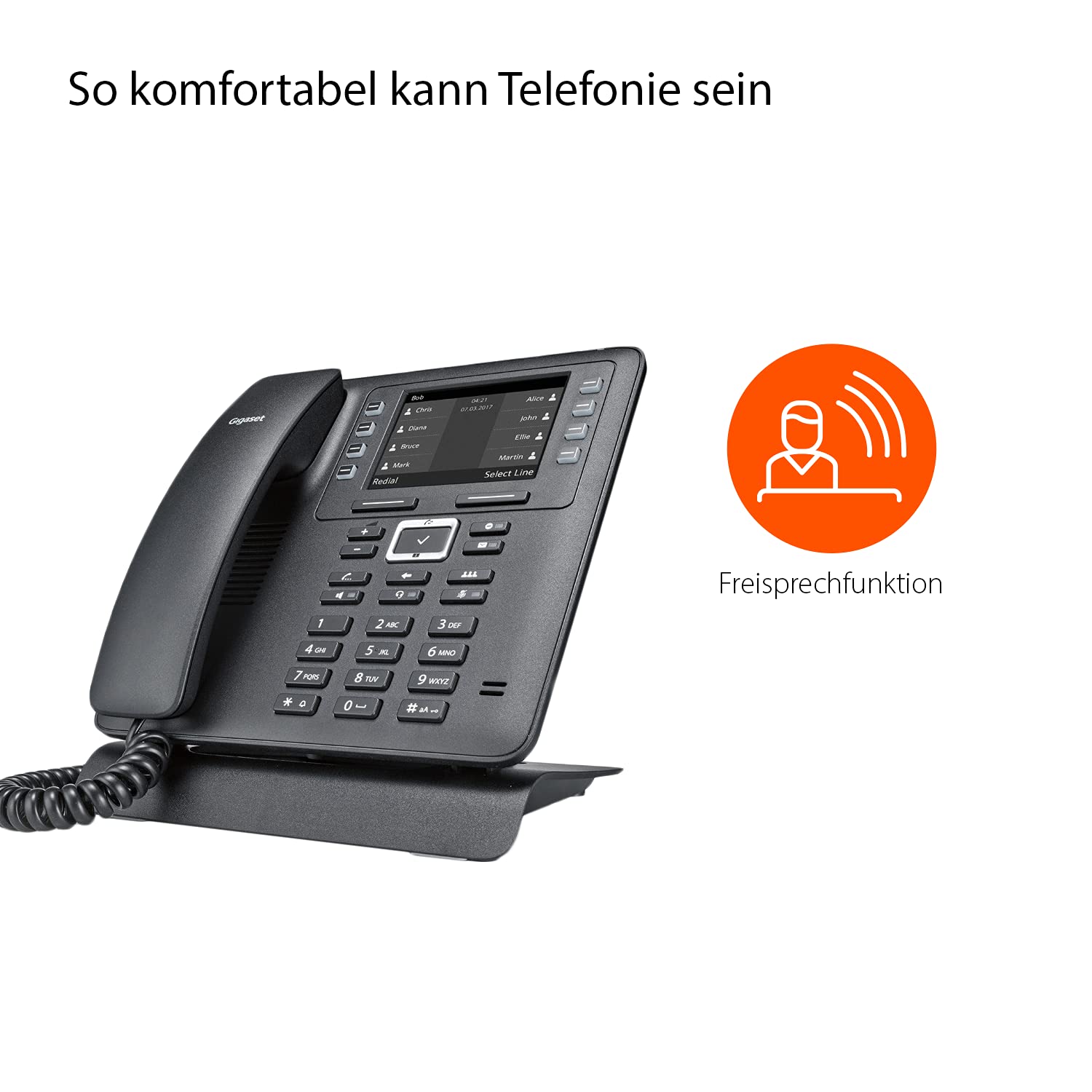 Gigaset Maxwell 2 - IP Telefon, mit bis zu 4 VoIP-Konten - 3,5“-Monochrom-Display - Volltastatur - 8 Funktionstasten für schnelle Bedienung, schwarz