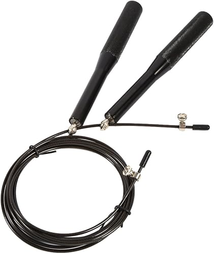 Cuerda de salto de acero ajustable de velocidad de aleación de aluminio con mango azul (negro)