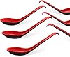 Cionyce 8PCS Wonton Soup Spoons, Chinese Japanese Miso Ramen Dumpling Pho Rice Noodle Soba Soup Spoons, Red and Black Melamine Spoons