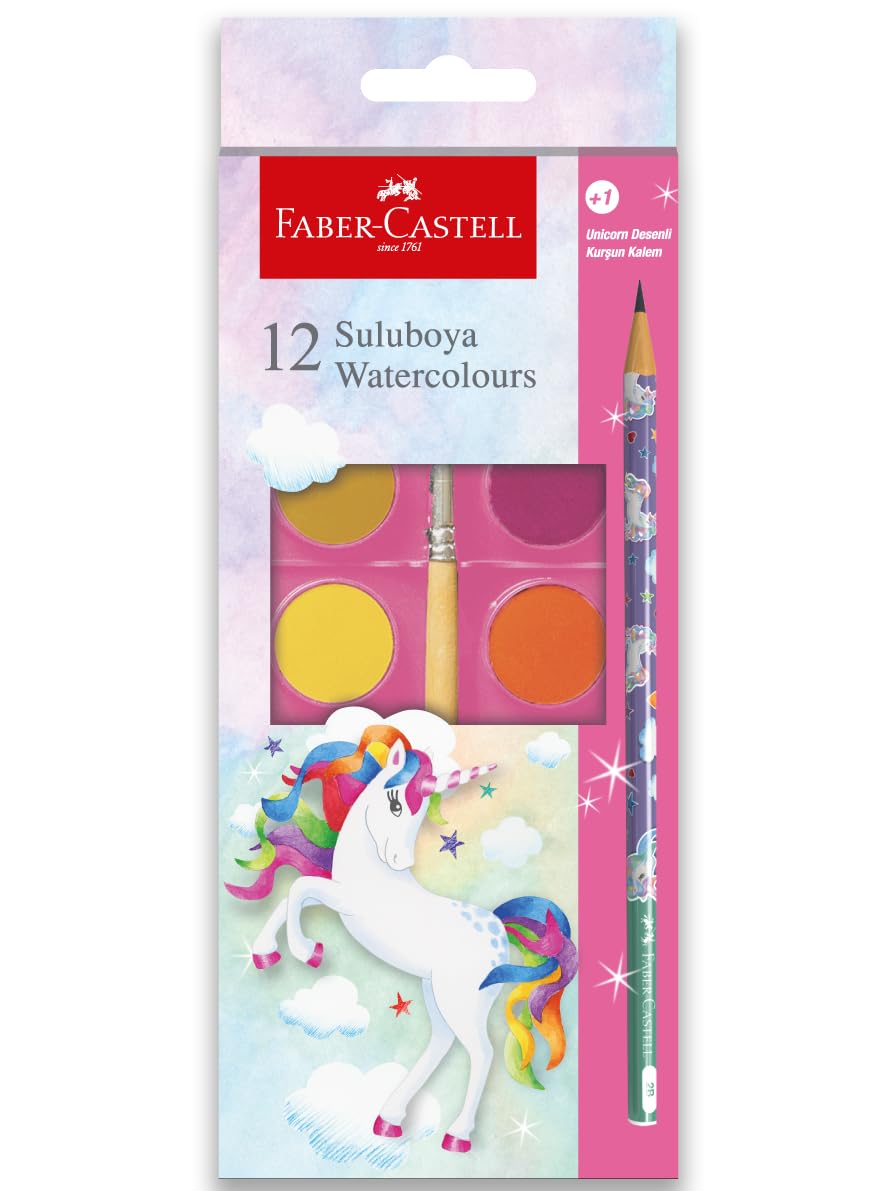 FABER-CASTELL Unicorn Büyük Boy Suluboya 12li& 1 Kurşun Kalem